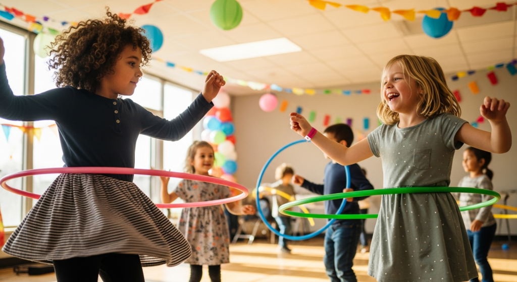 Kids hula hooping - Celebrating Patriotism Through Art: Hoopstar Academy Student